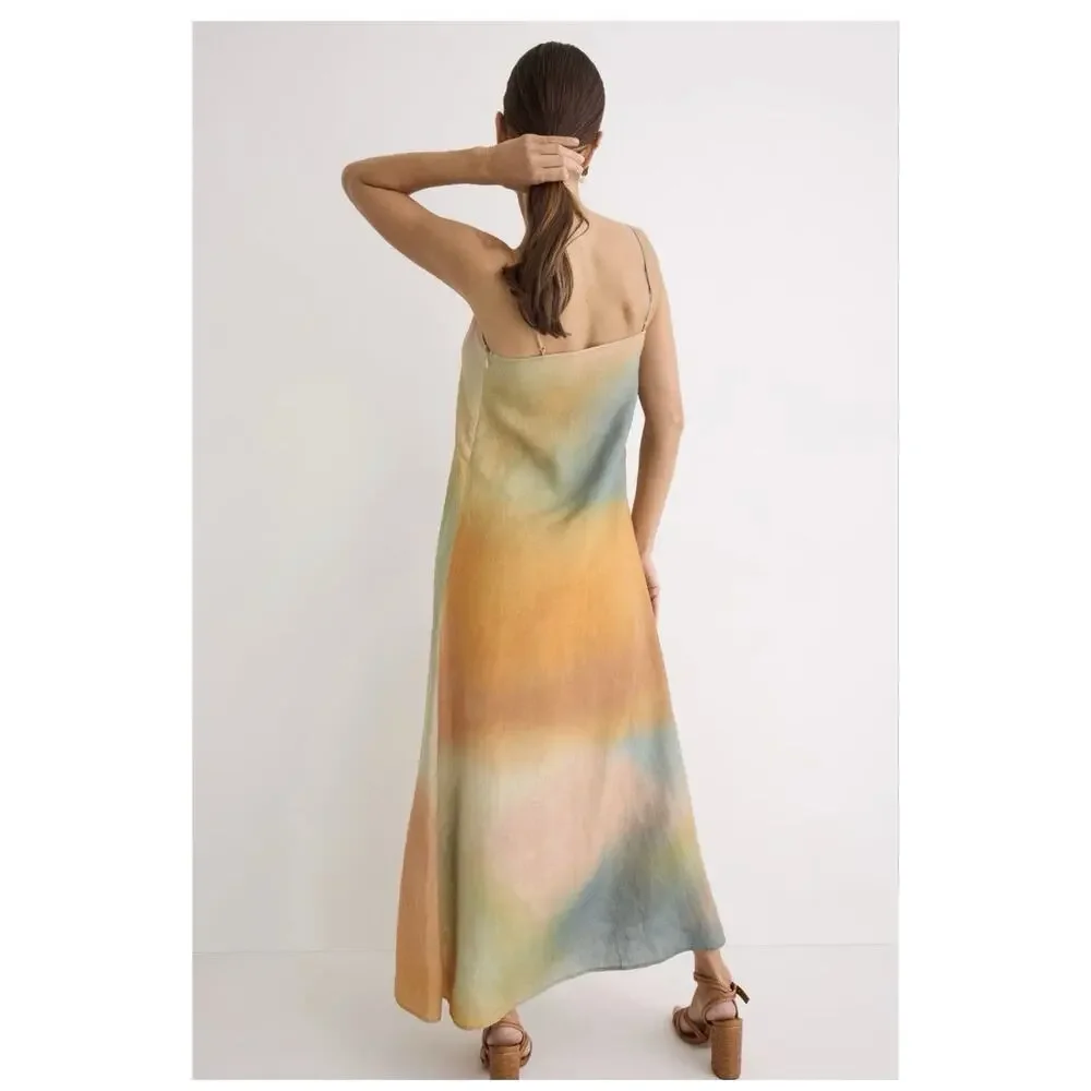 Staud Multicolored Laura Linen Dress Size M with Hole and Fabric Pull - Picture 2 of 12